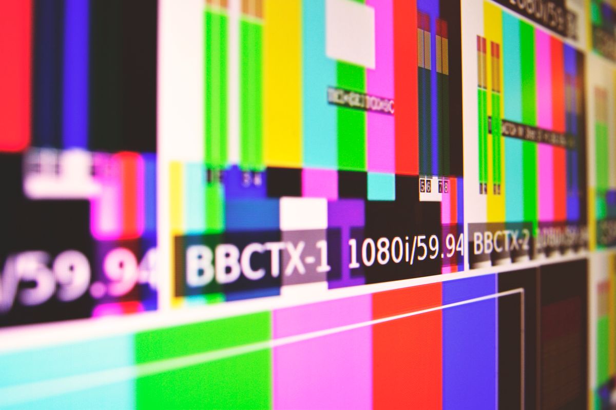 Computer monitor displaying vibrant color bars
