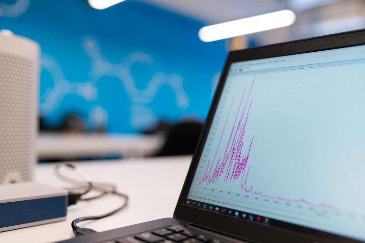 Data analytics graph displayed on a laptop screen