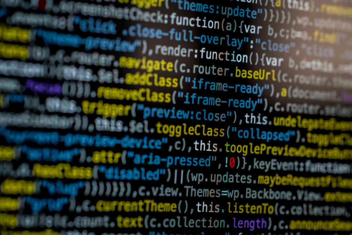 Close-up of colorful programming code on a computer screen